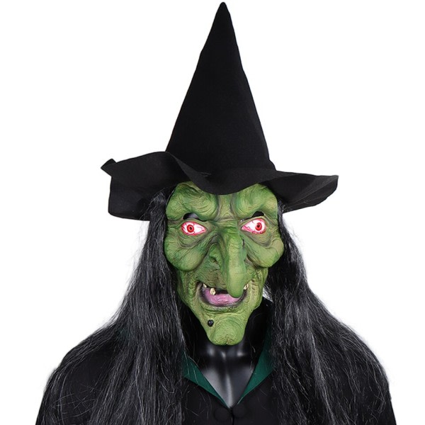 Halloween Skrekk Gammel Hekse Maske med Hatt  Grønn Ansikt Stor nese Gamle Kvinner Kostume Fest Rekvisitter