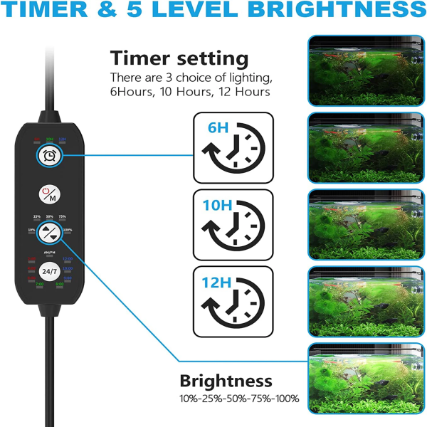 60 cm Auto On Off Akvarie LED Lys med Timer Fuld Spectrum Fish Tank Lys til Vand Planter acquariam