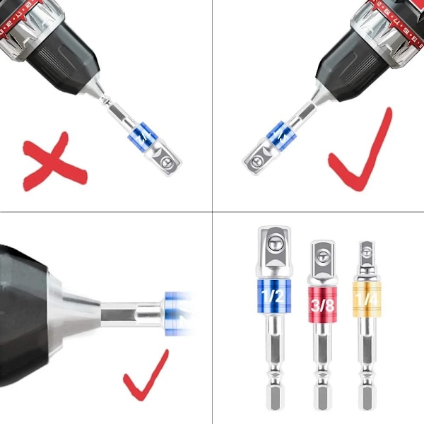 3 bitar Impact Driver Socket Förlängning Adapter Utökad Omvandlare Power Drill Sex Till Hög Speed Mutter Hane Firkant skiftnyckel