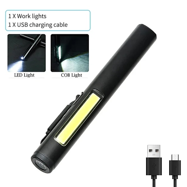 Monitoiminen 4 in 1 LED taskulamppu mini USB ladattava 800mah kynä klipsi taskulamppu