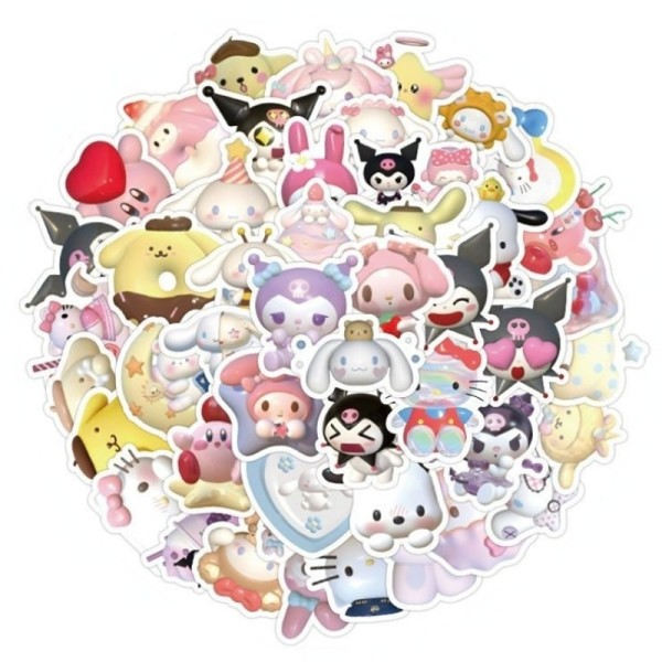 50 kpl 3D stereoskooppinen Sanrio tarra sarjakuva söpöt tytöt koriste vedenpitävät anime tarrat
