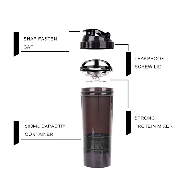 3 lager Shaker Protein Flaska Pulver Shake Kopp Vatten Flaska Plast Mixing Kopp Kropp Byggning Träning Flask shaker kopp