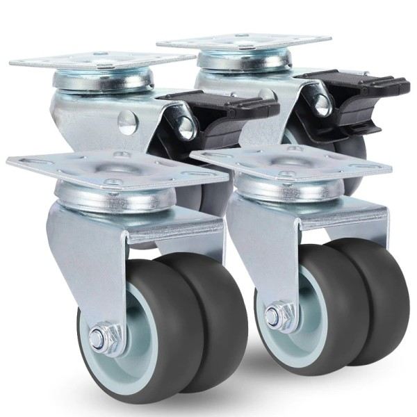 4 STK Hjul Hjul 2 tommers Heavy Duty Swivel Mykt Gummi Ruller med brems