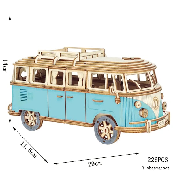 Gör det själv manuell montering modell bil trä retro buss 3D pussel pedagogiska leksaker