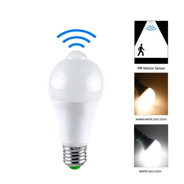12W PIR Motion Sensor Lys Pære Ampulle LED