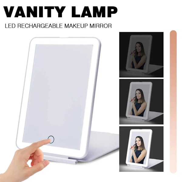 Bärbar Vanity Lampa Vikbar Kosmetik Speglar Lighted Touch Screen Makeup Spegel Med LED Lampa Usb Laddningsbar Vikbar Design