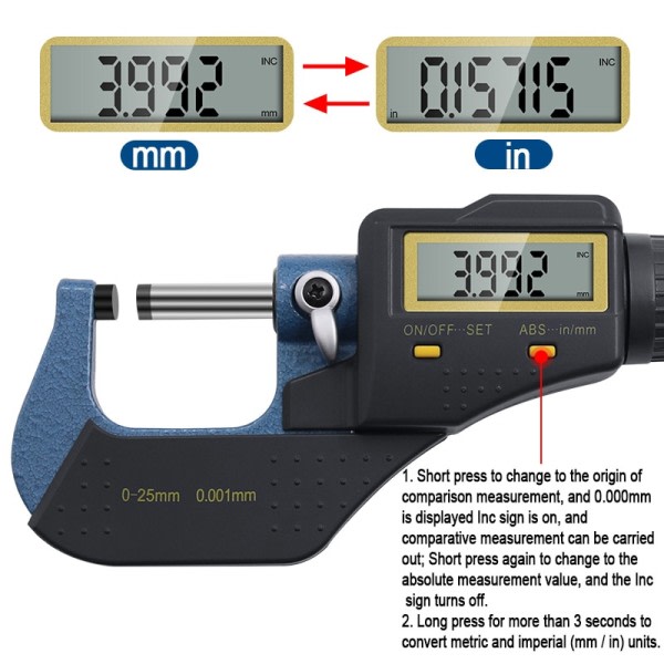 0-25mm digitaalinen elektroninen mikrometri 0,001mm mikroni ulko mikrometrit mitta mittari
