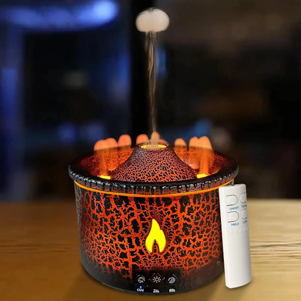 Eterisk Olje Diffuser Luftfukter Aroma Diffuser Aromaterapi Vulkan Luftfukter med flamme & Volcano Mist Mode 2 Colors Timer