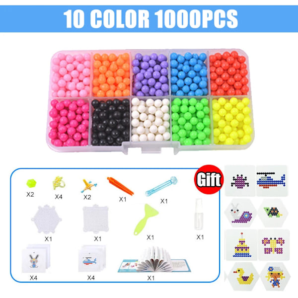 1000 bitar Handgjorda Magic Vatten Fuse Beads Creative Beads DIY Konst Hantverk Leksaker Set med tillbehör