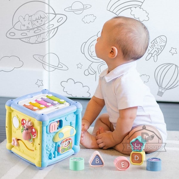 Baby leksaker 0 12 månader baby musikal box småbarn hand trumma leksak bebis aktivitet kub geometriska block leksak