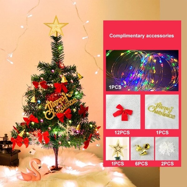 Jul Tree Skrivbord Xmas Opereras med LED String Lights Star Treetop Jul Kort Ornament