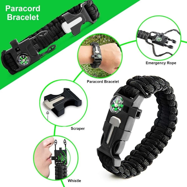 Survival kit set militär utomhus resor mini camping verktyg hjälp kit nödsituation  överleva armband vissla filt kniv