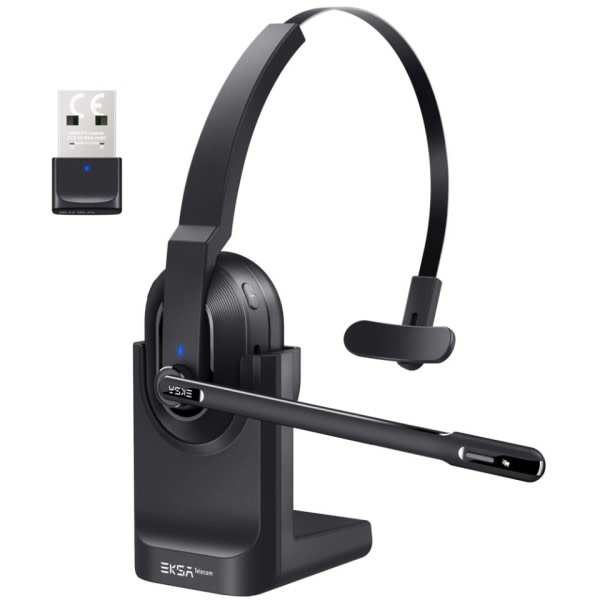 H5 Bluetooth 5.0 Headset, PC Trådlösa Hörlurar, 2 Mics ENC Hörlurar, med laddningsbas USB dongle