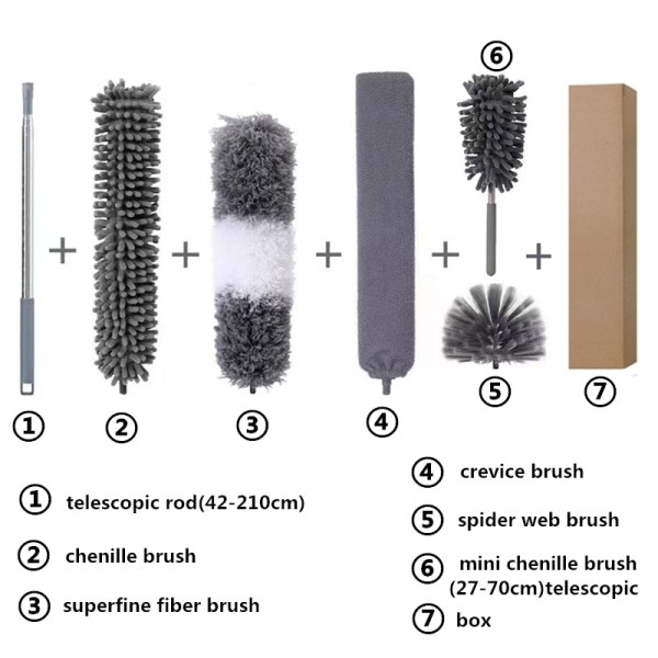 Teleskop Rengjøring Duster Brush Extended Lang Crevice Spider Web Microfiber Brushes