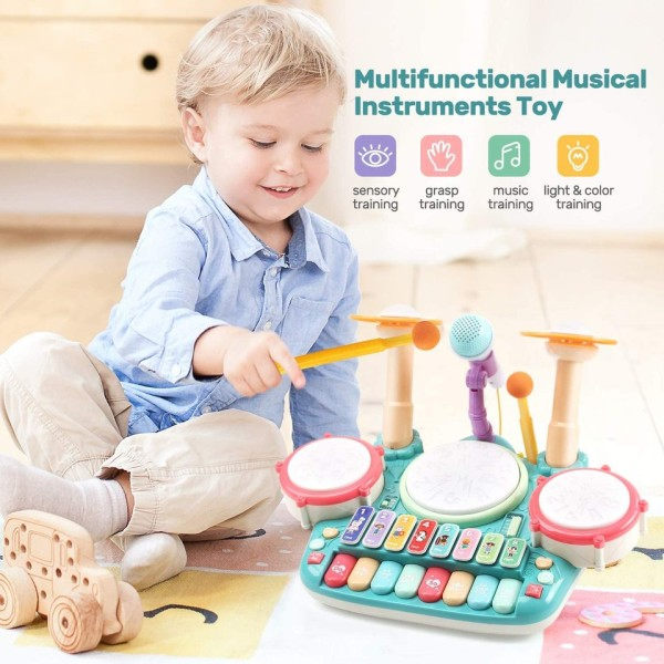 5 in 1 Musikal Instrument Leksaker, Barn Elektroniskt Piano Keyboard Xylofon Trumma Leksaker Set