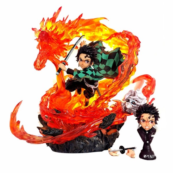 Demon Slayer Anime Figur Kimetsu no Yaiba Action Figure GK Kamado Tanjirou Figurine Samling Modell Doll Leksaker Med Ljus