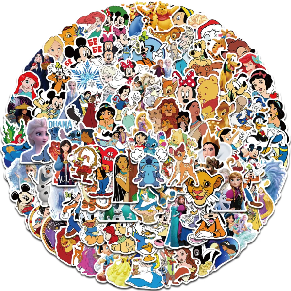 100 bitar Disney Mix Cartoon Micky Princess Klistermärken Graffiti Dekaler Bärbar dator Bagage Skateboard Vattentät Klistermärke