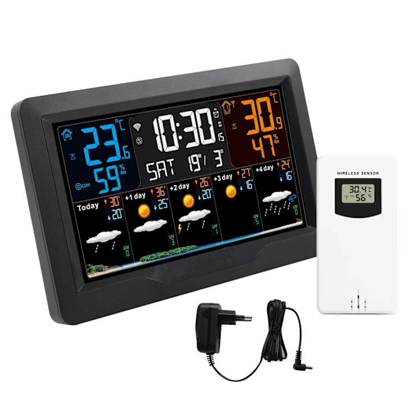 Hög kvalitet WIFI Smart Väder Station Inomhus Ute Temperatur Fuktighet Mätare Väder Prognos Multifunktionell Väder Väckarklocka