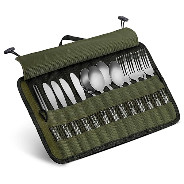 Utendørs Camping Bestikk Oppbevaring Veske Bærbar Roll Up Pouch Veske Bestikk Oppbevaring Vann Resistent Etuiet