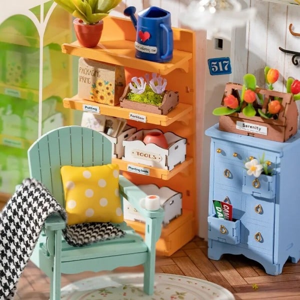 Drömmande trädgård hus gör-det-själv miniatyr hus kit för flickor tonåringar trä dockahus pussel