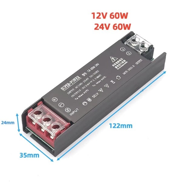 Ultra Tunn Lighting Transformatorer 220V till DC 24V Strömförsörjning Adapter