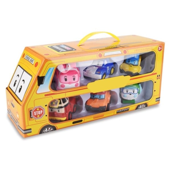 Sæt 6 stk Poli Bil Børn Robot Legetøj Transform Køretøj Tegnefilm Anime Action Figur legetøj