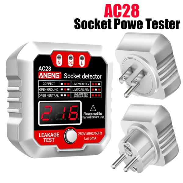 AC28 Digital Socket Power Tester 250V 50Hz/60Hz Socket Polaritet Detektor Spænding Tester Kretsløbsafbryder Finder EU stik
