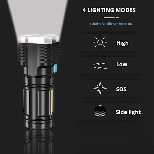Hög Power LED Ficklampor Camping Fickla Med 4 Lampa