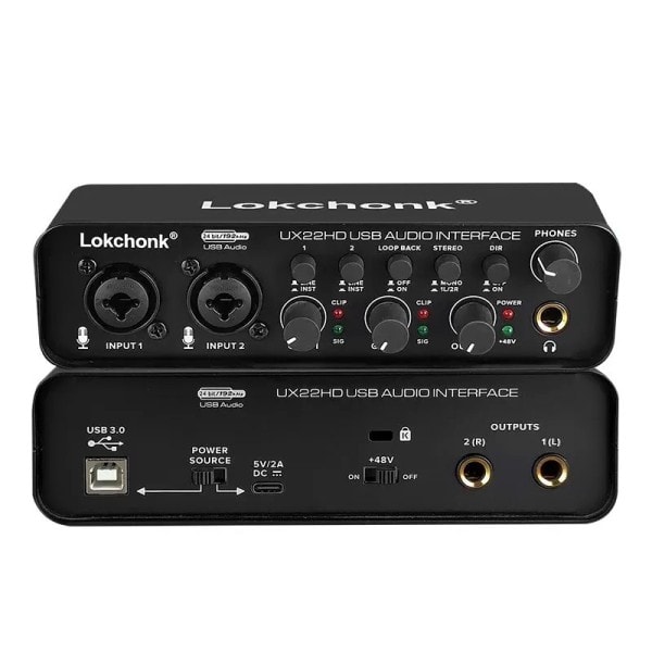 Lyd Interface Lydkort 24-bit/192kHz Ad Converter, Elektrisk guitar Live-optagelse Profession Eller Studio vokal, Podcast