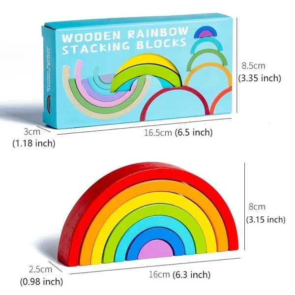 Bue bro regnbue byggeklodser børn montessori pædagogiske spil farve og form kognitivt træ legetøj