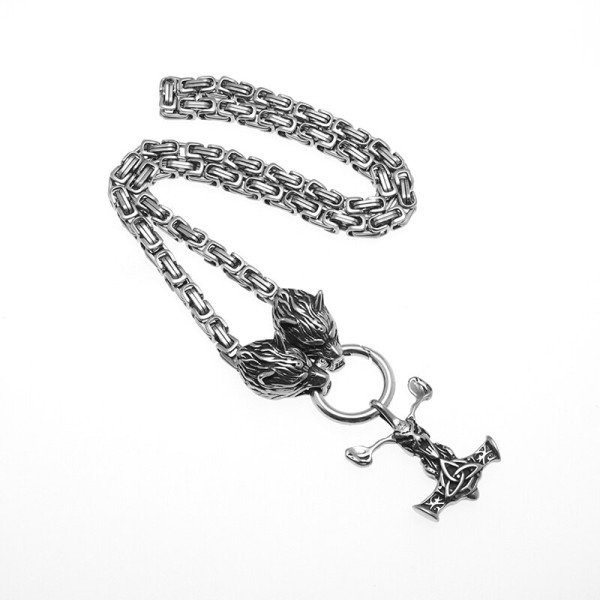 Muoti Retro Viking Suden pää Kaulakoru Paholainen lammas Pää Thor's Hammer Celtic Pattern Ripus Mies's dominoiva korut