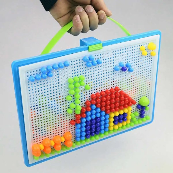 296 bitar set boxpackad korn svamp nagel pärlor intelligent 3D pussel spel sticksåg bräda för barn