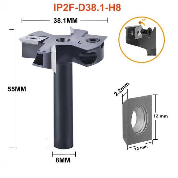 2-Flute Tre Høvler Bit 38,1mm 45mm Skjæring Diameter 8 12 mm Skaft Spoilboard Surfacing Router Bit