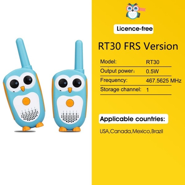 RT30 Walkie Talkie Barn 2st Tecknad Uggla Barn's radio Toy Walkie-talkie