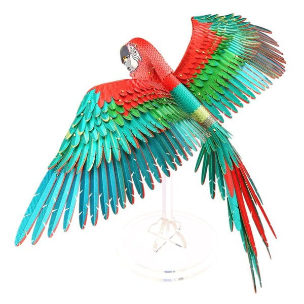 3D metall pussel -Scarlet macaw med akryl ställ gör det själv modell kit montera sticksåg leksak