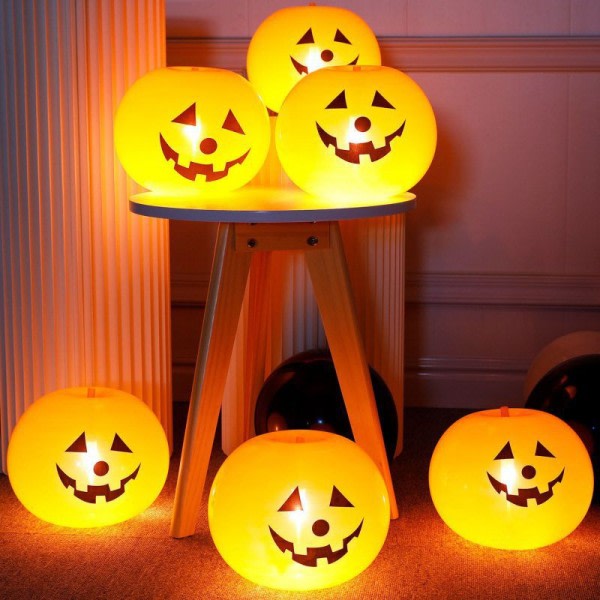 5 stk LED Lys Ballon Latex Græskar Balloner Halloween Fest Dekorationer