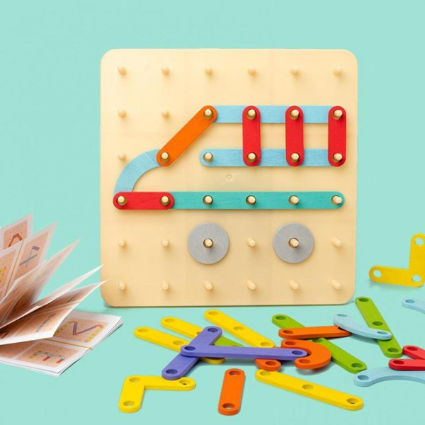 Hjerne Spil Baby Kreativt Legetøj Grafik Geometrisk Pegboard Puslespil med kort Barndom Pædagogisk Legetøj