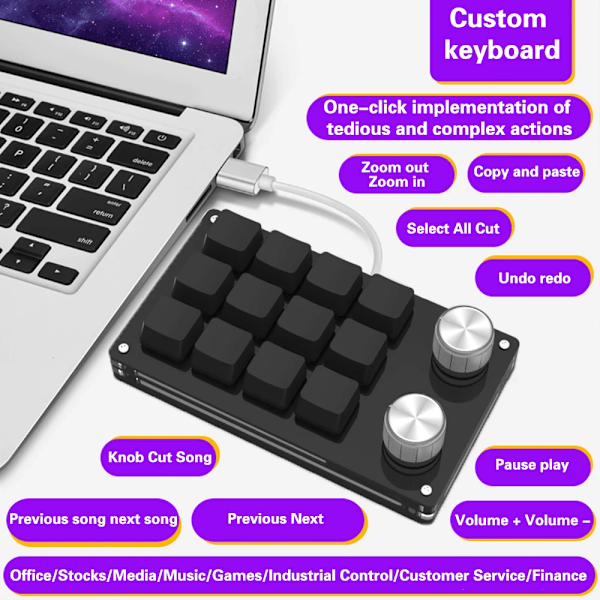 Mini tastatur 12 taster 2 knapp programmering gjør-det-selv mekanisk tastatur