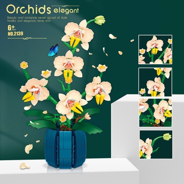 Orkidé Bygge Klodser Blomster Buket Blomster Klokke Bonsai Plante Model Klods Romantisk Hjem Dekoration Legetøj Til Børn