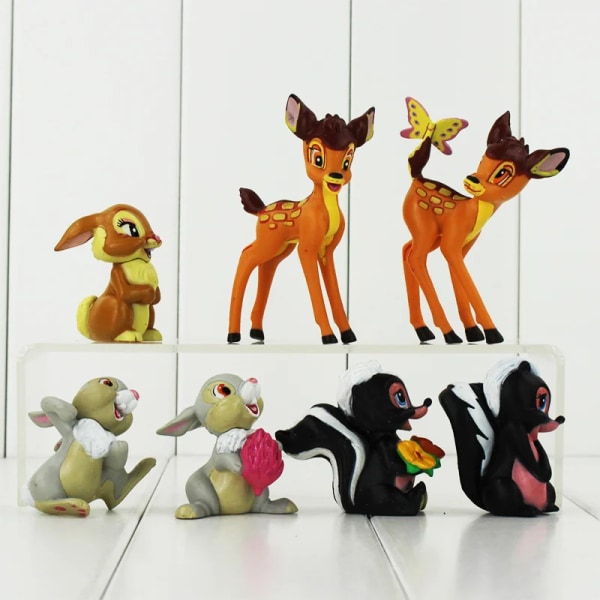 7 stykker Bambi Hjort Figur Leker Thumper Kanin Blomst Ekorn Frøken Kanin Sommerfugl Dyr Modell Dukker