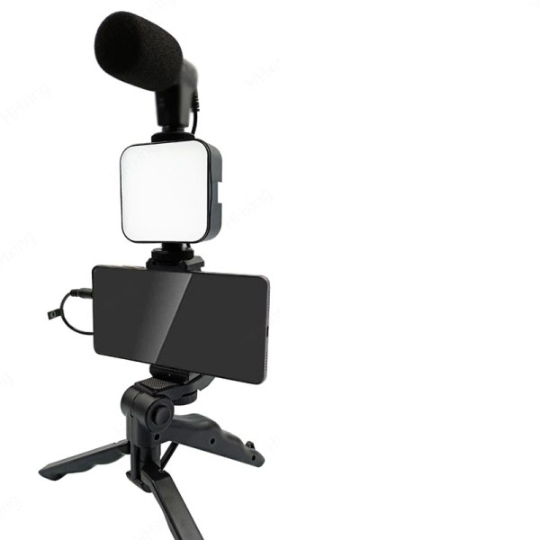 Telefon hållare Fotografi Belysning Smartphone Video Kit Mikrofon LED Selfie Stativ