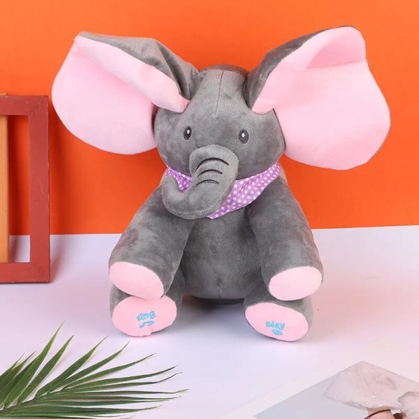 Peekaboo elefant elektrisk plysch leksak docka blyg täckande ögon