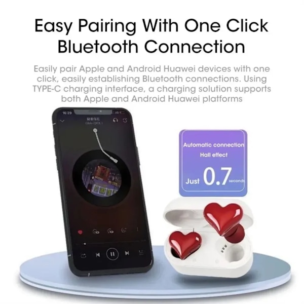 Bluetooth 5.3 trådløse hodetelefoner hjerte formede øretelefoner dame øretelefoner høy kvalitet hjerte ørepropper