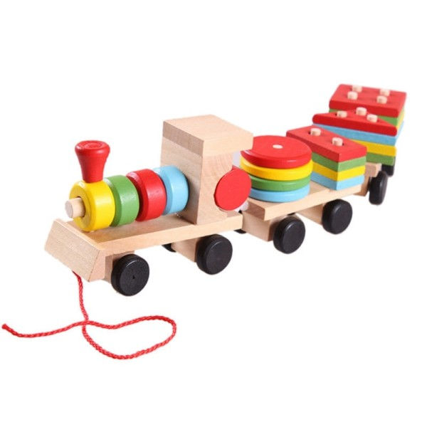 Montessori Puiset lelut ajoneuvo palapelit juna opetus lapsille vauva puinen umpi puu pinoaminen juna taapero palapeli