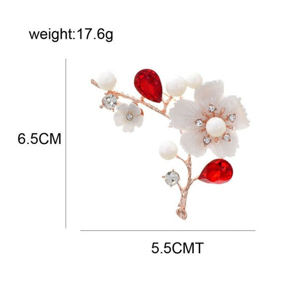 Pärla blomma broscher för kvinnor elegant mode nål röd kristall brosch