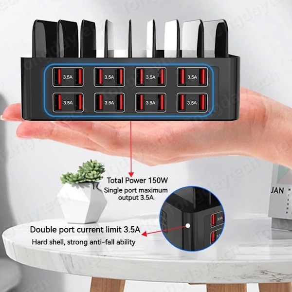 150W Universal Multi USB Rask lader 16 Port 3.5A MAX Ladestasjon Stativ