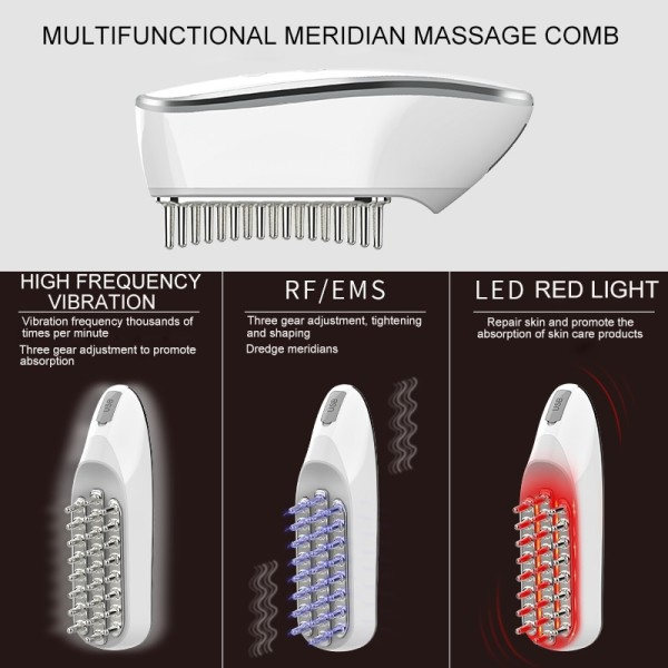 Elektrisk Hoved Massage Kam RF Led Lys EMS Vibration Terapi Hår Vækst Anti Hårtab Kam