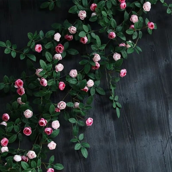 Kunstig Rose Blomster Rattan Vine Twine Og Fest Bryllup Hjem Gjerde Vegg Dekorasjon