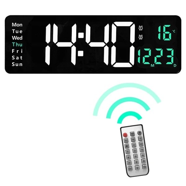 Stor Digital Vägg Klocka Fjärrkontroll Temperatur Datum Vecka Display