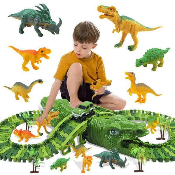 153 stykker Dinosaur Elektrisk Jernbane Bil Jernbane Legetøj Sæt Fleksibelt Udskiftelig Samlet Byggeklodser Bane til børn